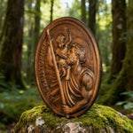 St.Christopher Christian Wood Carving Plaque/The patron saint of travelers - Christian gift presentation