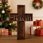 Nativity Scene Crucifix Wooden Wall Decoration - size and finish detail
