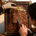 ✝ Hand-Carved Jesus Thorn Crown Wood Art: A Christian Symbol of Redemption & Grace - side view