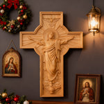 Ascension of Jesus wood carving cross - side view