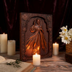 The Sacred Heart and Divine Mercy Jesus Christ Wood Wall Plaque - design detail