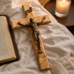 Holy City Wood Olive Wood Crucifix with Bronze Christ — Handcrafted Prayer Cross - craftsmanship detail