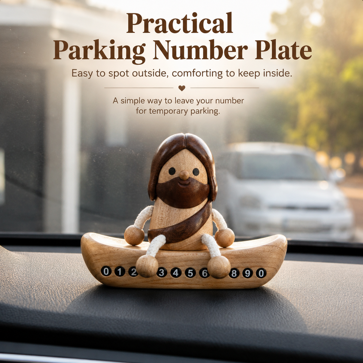 Handcrafted Jesus Car Display Number Plate Ornament, Made from Walnut and Beech Wood - design detail