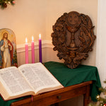First Communion Christian Wood Carving - Sacrament of the Holy Eucharist Plaque - design detail