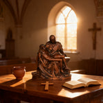 Michelangelo's Madonna and Child of Mercy Wooden Tabletop Arrangement for Christian home decor and prayer spaces
