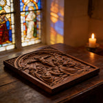 Handcarved Beechwood Crucifix Relief — Let His Sacrifice Settle Into Your Days - product view