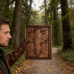 Natural Ash Wood Magician Carved Art: Whimsy Woven in Warm Wood - size and finish detail