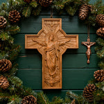 Ascension of Jesus wood carving cross - craftsmanship detail