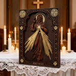 The Sacred Heart and Divine Mercy Jesus Christ Wood Wall Plaque - side view