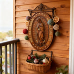 Vintage Colorful Our Lady of Guadalupe Wood Carving 🎨🪵 - Patron Saint of the Americas & Unborn Childre - size and finish detail