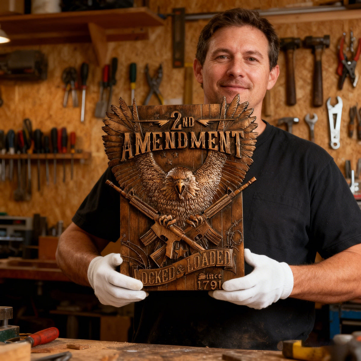Handcrafted Solid Wood Wall Art - Commemorating the Second Amendment wooden home decor product image