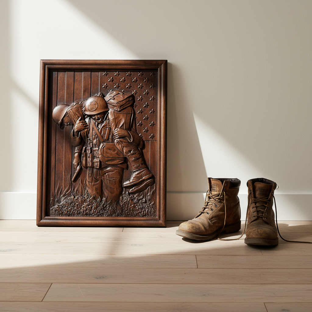 Usa Soldiers Brotherhood wood carving - Wall Hanging Art Work wooden home decor product image