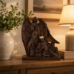 Hand-Carved Holy Family & Guardian Angel Solid Wood Statue: A Faith Artwork Anchoring Divine Blessings for Your Home