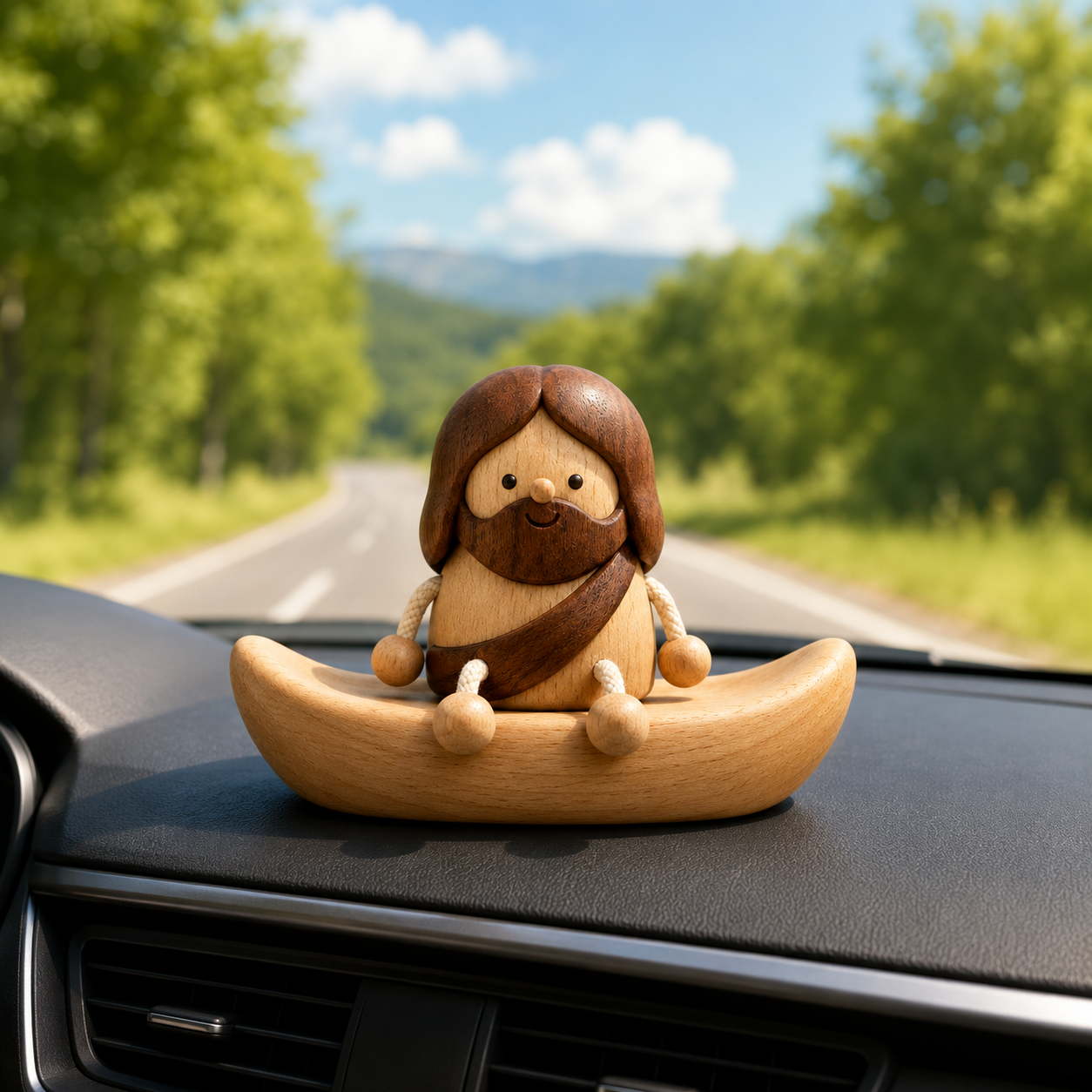 Wooden Jesus Dashboard Decor with Hidden Parking Number Display