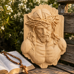Jesus Crown of Thorns Beechwood Sculpture - size and finish detail