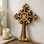 Beechwood Ornate Cross – Gold Accented Christian Wall Cross
