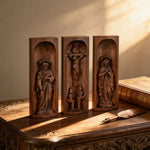 Beech Wood Holy Family Altar Decor - Handcrafted Christian Prayer Desktop Gift - craftsmanship detail