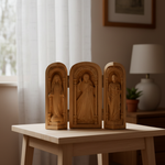 Hand-Carved Travel Triptych Altar: The Holy Family at Your Side - design detail