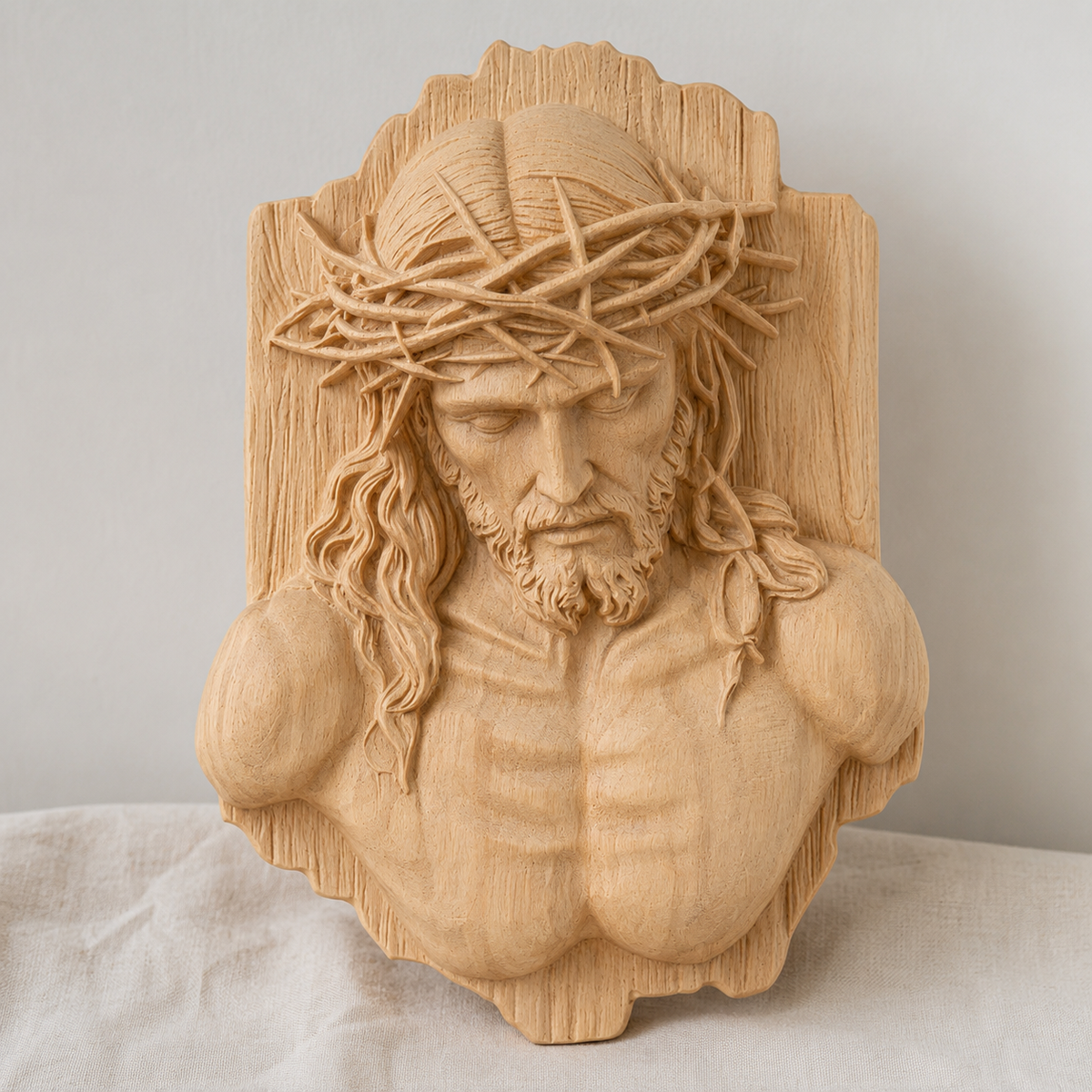 Jesus Crown of Thorns Beechwood Sculpture - design detail
