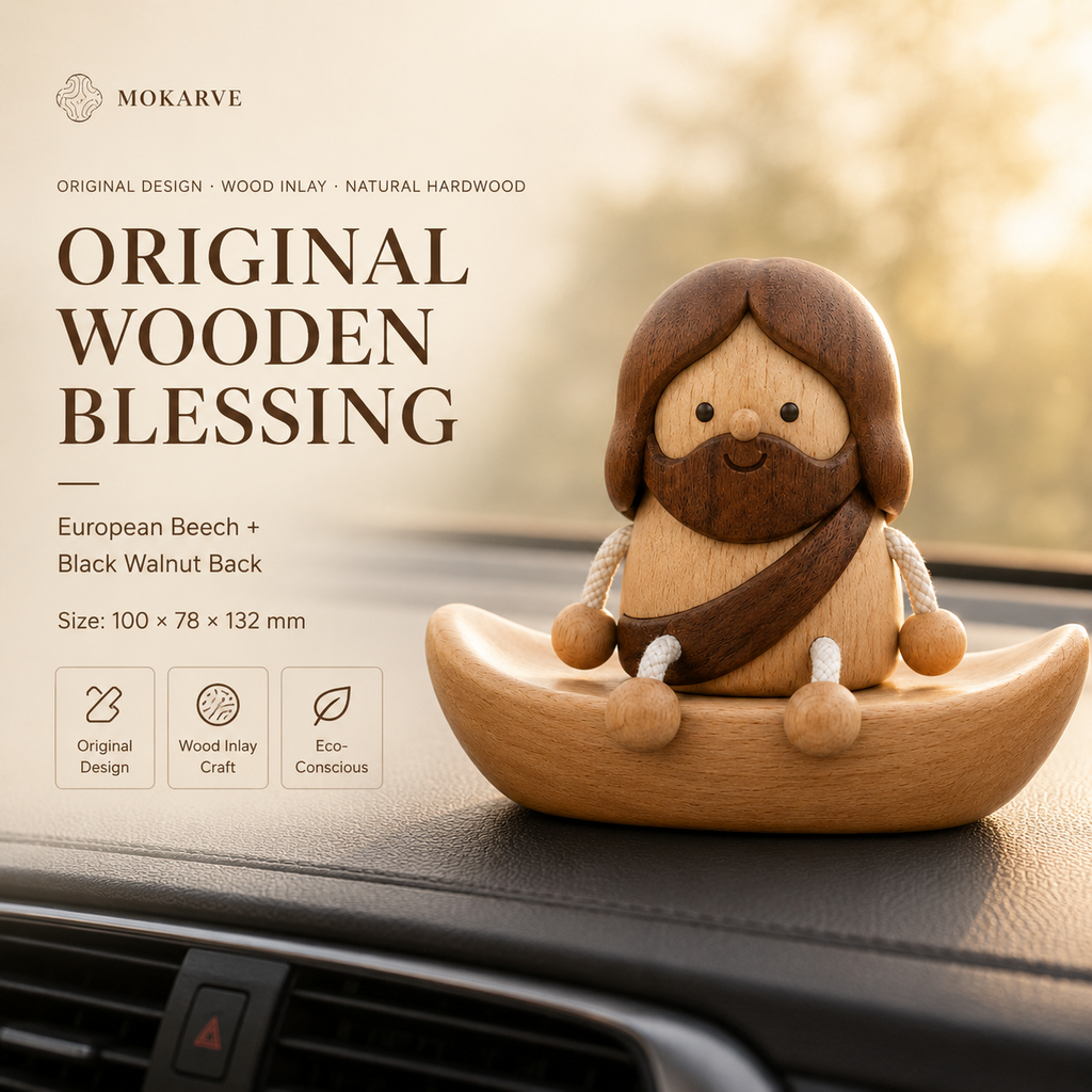 Wooden Jesus Dashboard Decor with Hidden Parking Number Display