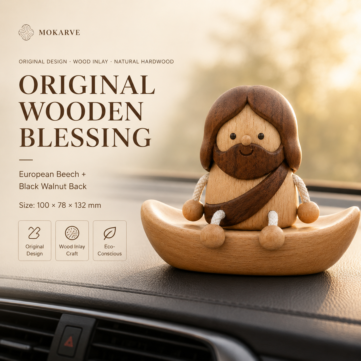 Wooden Jesus Dashboard Decor with Hidden Parking Number Display