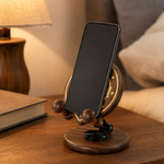 Black Walnut St. Benedict Cross Phone Stand—Foldable and Adjustable Christian Desktop Stand - design detail