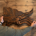 Eagle & Flag Wood Wall Plaque - Handcrafted American Heritage Tribute - product view