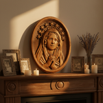 Our Lady in Tears and Prayer with a Nine-Star Halo — Hand-Carved Beechwood Statue - side view