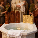 Hand-Carved Travel Triptych Altar: The Holy Family at Your Side - design detail