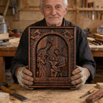 Beechwood Holy Family Wall Hanging: Carving Devotion in Wood, Bringing Sacred Warmth - Christian gift presentation