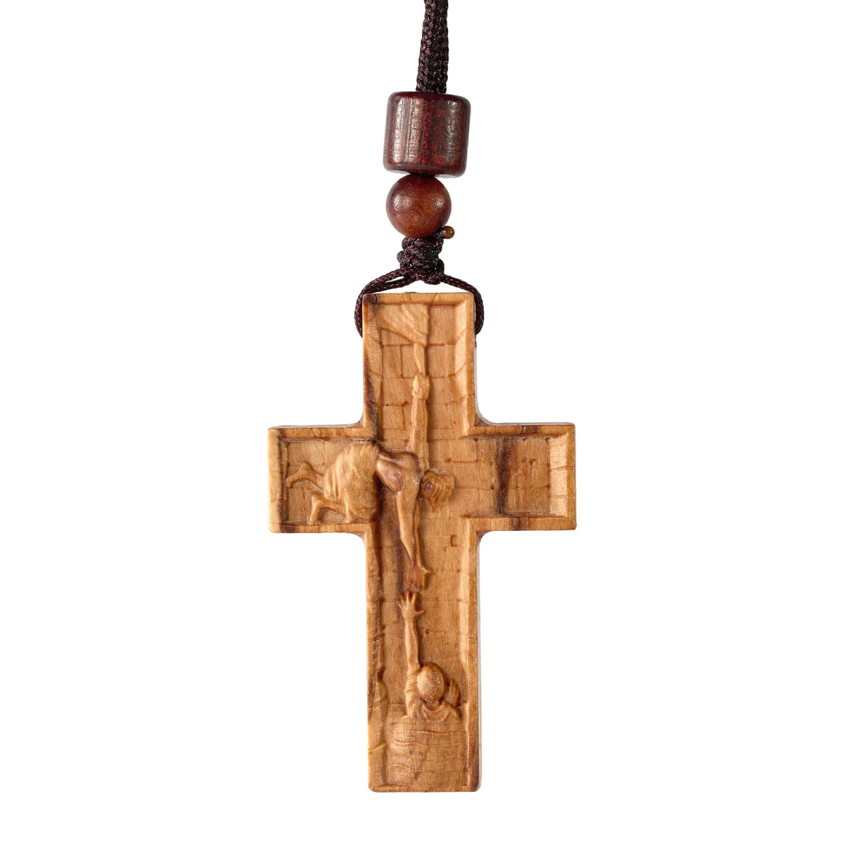 Wooden Savior Cross Necklace - Christian gift presentation