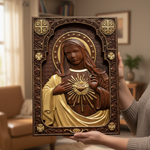 Immaculate Heart of Mary Hand-Carved Beech Wood Sculpture | Sacred Home Altar Ornament - side view