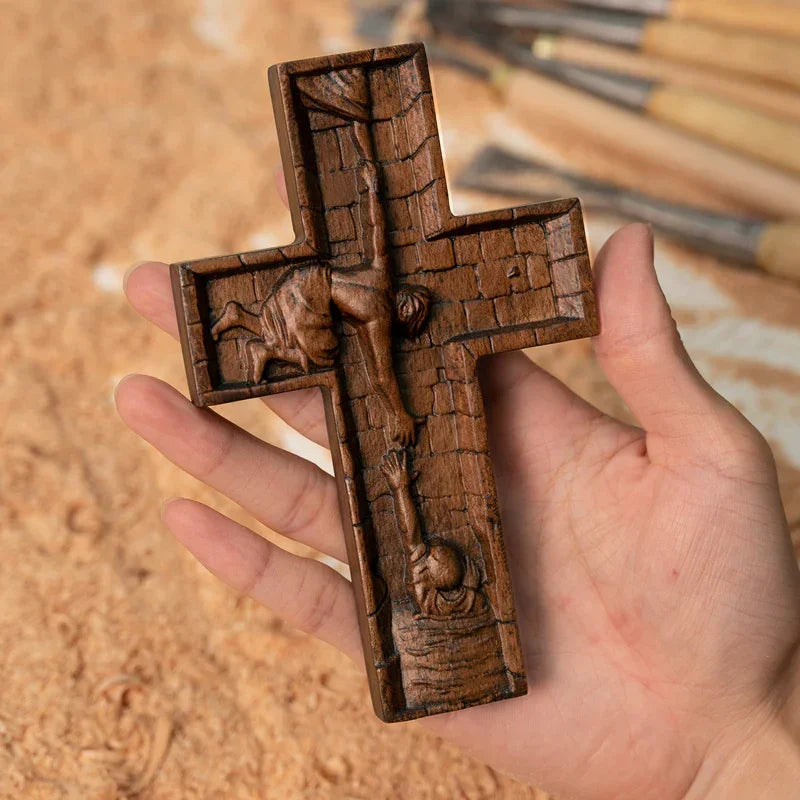 mokarve Savior Jesus Cross - Carved from Natural Wood - mokarve