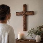 Hand-Carved Beechwood Intertwined Cross of Unity in Christ - size and finish detail