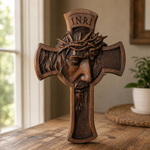 Sacred Thorn Crown Wooden Cross ✝ | Hand-Carved Beechwood Crucifix with Crown of Thorns - product view