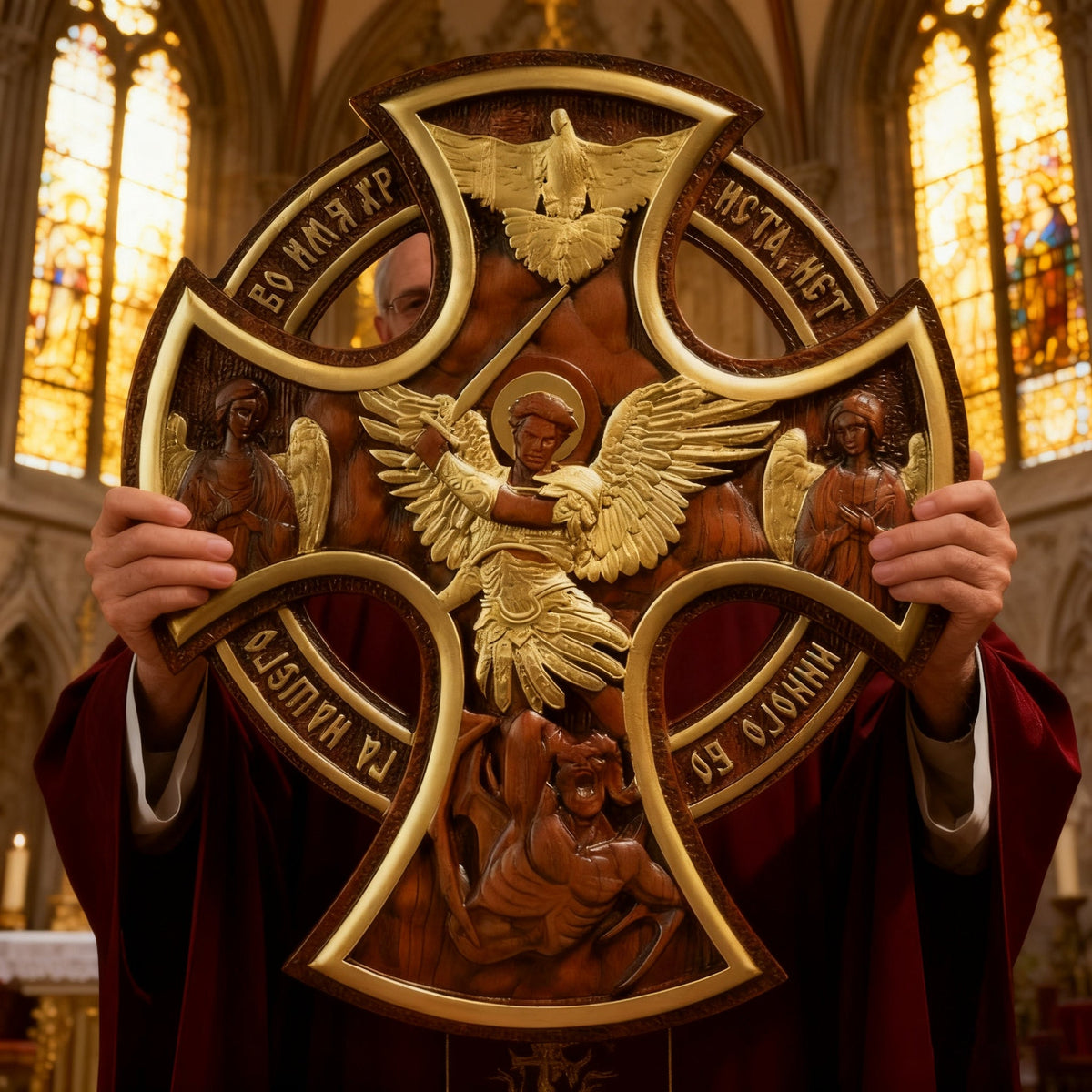 Orthodox Archangel Michael Wooden Sculpture - Gives Us Strength and Courage to Move Forward for Christian home decor and prayer spaces
