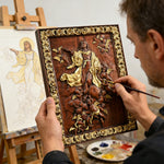 Assumption of Mary Hand-Carved Wood Wall Art: A Tribute to Heavenly Glory - size and finish detail