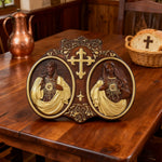 Sacred Hearts of Jesus & Mary Beechwood Plaque – Hand-Carved Devotional Art for Home Prayer - size and finish detail