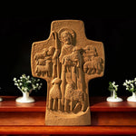 Good Shepherd Crucifix Wood Carving Religious Gift - Endless Care and Guidance - mokarve