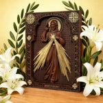 The Sacred Heart and Divine Mercy Jesus Christ Wood Wall Plaque - side view