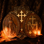 Miraculous Medal Wood Carving Decor - Medal of Our Lady of Graces - size and finish detail
