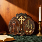 Miraculous Medal Wood Carving Decor - Medal of Our Lady of Graces - Christian gift presentation
