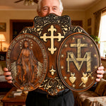 Miraculous Medal Wood Carving Decor - Medal of Our Lady of Graces - craftsmanship detail