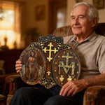 Miraculous Medal Wood Carving Decor - Medal of Our Lady of Graces - product view