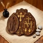 Miraculous Medal Wood Carving Decor - Medal of Our Lady of Graces - craftsmanship detail