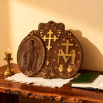 Miraculous Medal Wood Carving Decor - Medal of Our Lady of Graces - craftsmanship detail