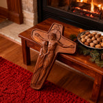 🕯 Joan of Arc Cross Wood Carving – Our Lady of Sorrows / Crucifix - size and finish detail
