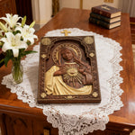 Immaculate Heart of Mary Hand-Carved Beech Wood Sculpture | Sacred Home Altar Ornament - design detail