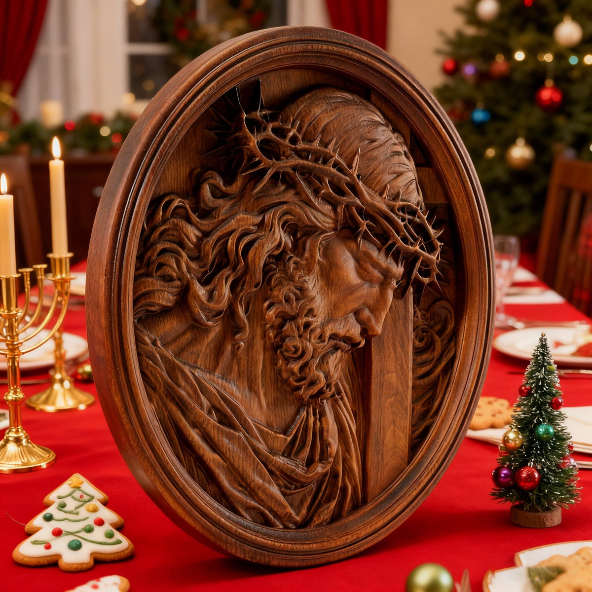 "Jesus with the Crown of Thorns" Beechwood Carved Icon | A Concrete Testimony of Redemption for Christian home decor and prayer spaces
