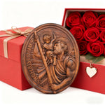 St.Christopher Christian Wood Carving Plaque/The patron saint of travelers - product view